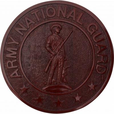 army national guard seal plaque is natural wood