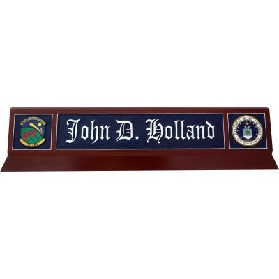 classic design military desk nameplate with custom emblem
