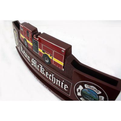 firefighter fire truck desk name plate detail photograph