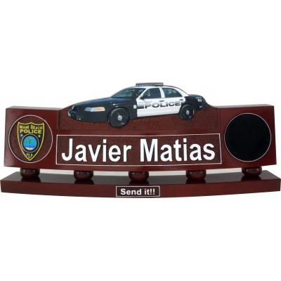 police department desk nameplate with patrol car