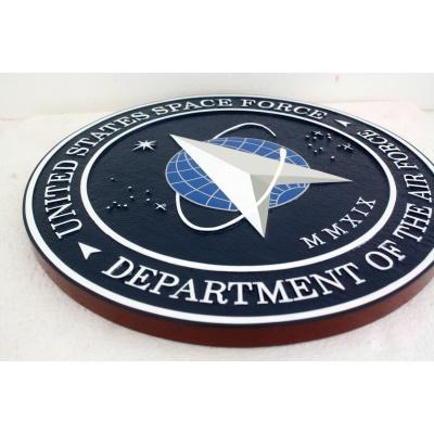 wood plaque of the us space force seal